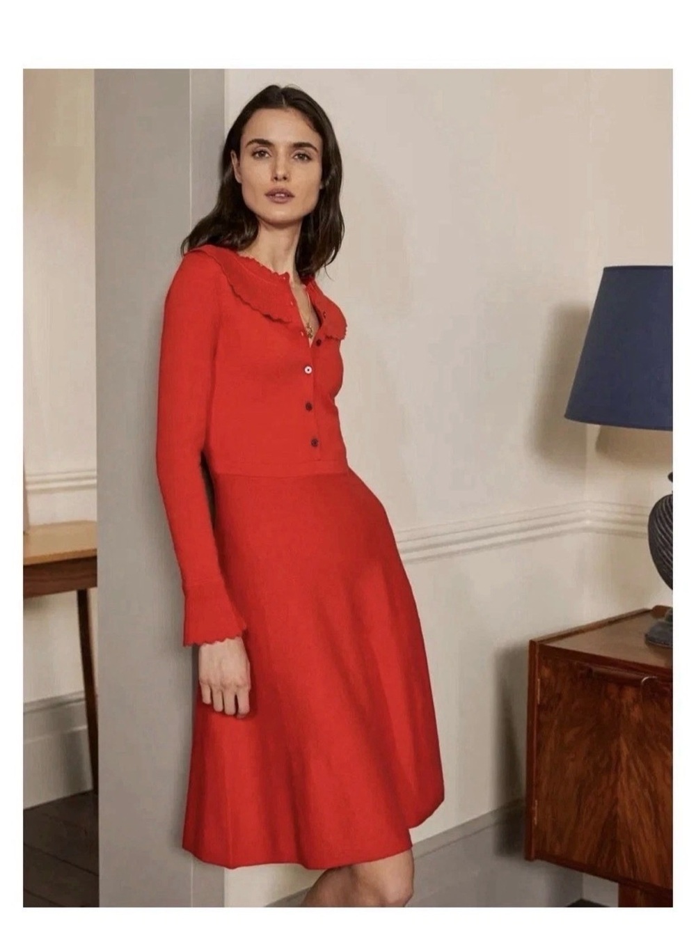 Boden Abercorn Knitted Dress Size 6R Collar Coral Cherry Red - Picture 2 of 6